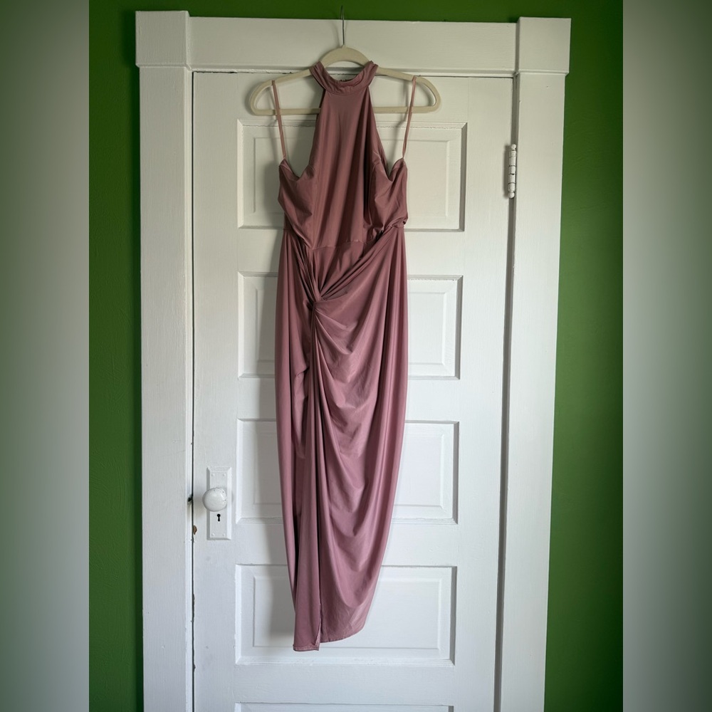 AX Paris Ruched Gown with Halter Neckline